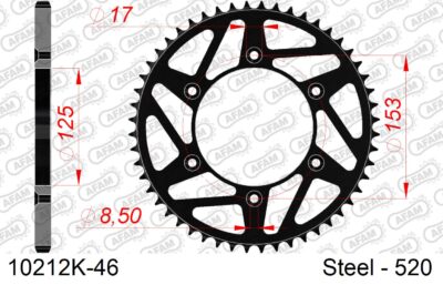 COURONNE ACIER #520 NOIR 10212K-46 - Pas 520 - 46 dents - AFAM