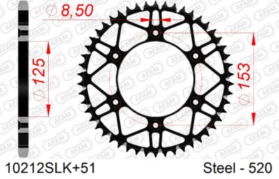 COURONNE ACIER #520 S/C 10212SLK+51 - Pas 520 - 51 dents - AFAM