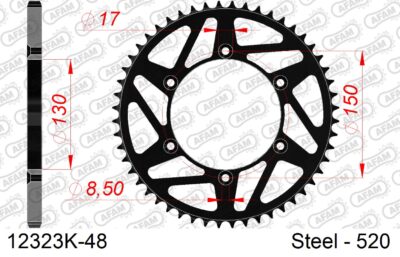 COURONNE ACIER #520 NOIR 12323K-48 - Pas 520 - 48 dents Fantic XX 125 - AFAM