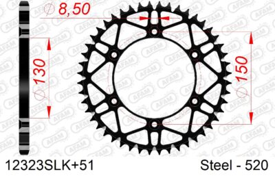 COURONNE ACIER #520 S/C NOIR 12323SLK+51 - Pas 520 - 51 dents - AFAM