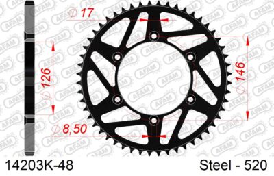 COURONNE ACIER #520 NOIR 14203K-48 - Pas 520 - 48 dents Suzuki RM-Z 250 K7 RJ41A - AFAM