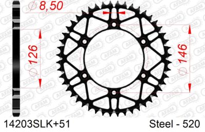 COURONNE ACIER #520 S/C 14203SLK+51 - Pas 520 - 51 dents - AFAM