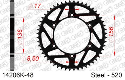 COURONNE ACIER #520 NOIR 14206K-48 - Pas 520 - 48 dents Beta RR498 Enduro - AFAM