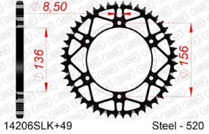 Couronne acier 49 dents – Gas Gas EC250, Sherco SE-R/SEF-R, Suzuki DR-Z 250 – 2001 à 2024 – AFAM 520 S/C 14206SLK+49