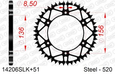 COURONNE ACIER #520 S/C 14206SLK+51 - Pas 520 - 51 dents - AFAM