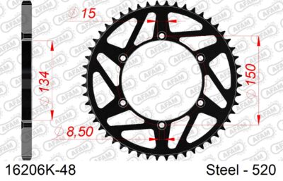 COURONNE ACIER #520 NOIR 16206K-48 - Pas 520 - 48 dents Kawasaki KX125 1 - AFAM