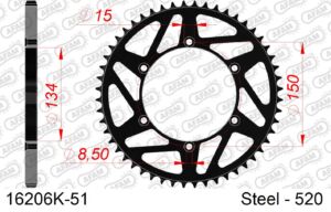 Couronne 51 dents – Kawasaki KX125 / KX250 / KX450 (2003-2024) – AFAM 16206K-51