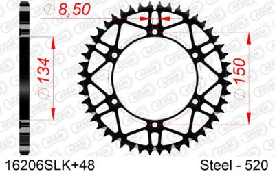 COURONNE ACIER #520 S/C 16206SLK+48 - Pas 520 - 48 dents - AFAM