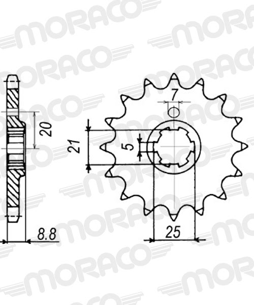 Pignon sortie de boîte  Pas 520 - 13 dents - Acier - PE30213 - Supersprox