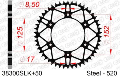 COURONNE ACIER #520 S/C 38300SLK+50 - Pas 520 - 50 dents - AFAM