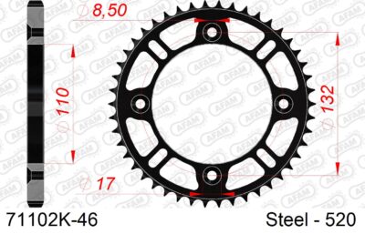 COURONNE ACIER #428 NOIR 71102K-46 - Pas 428 - 46 dents - AFAM