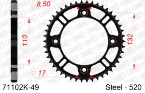 Couronne acier 49 dents pas 428 AFAM – Gas Gas MC85 / KTM SX85 / Husqvarna TC85 – 2003 à 2024 – Réf 71102K-49