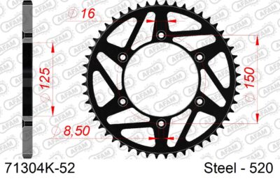 COURONNE ACIER #520 NOIR 71304K-52 - Pas 520 - 52 dents Gas Gas EC250 - AFAM