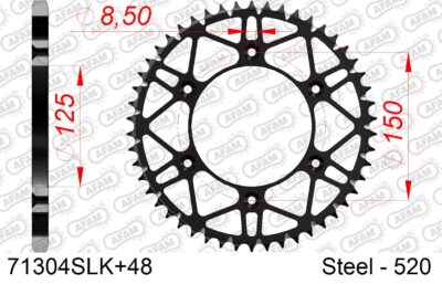 COURONNE ACIER #520 S/C 71304SLK+48 - Pas 520 - 48 dents - AFAM