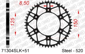 Couronne acier Gas Gas, Husqvarna, KTM 2017-2024 – Pas 520 – 51 dents – AFAM 71304SLK+51