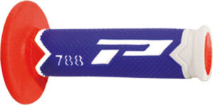 Poignées moto OffRoad Ø22/25 - Progrip 788 Blanc/Bleu/Rouge – Bout fermé