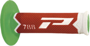 Poignées moto OffRoad Ø22/25 Progrip 788 Blanc/Rouge/Vert Fluo – Triple Densité