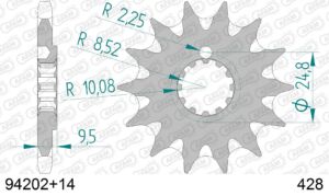Pignon de transmission 428 14 dents KTM SX 85 / Husqvarna TC 85 2003-2017 – AFAM 94202+14