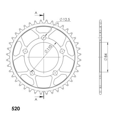 Couronne RFE-1225:40-BLK # 50-32161-40 # JTR1225-40 (40 dents) Honda CMX 500 Rebel - Supersprox