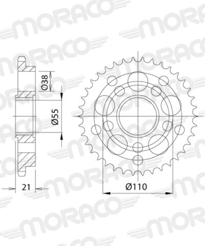 Couronne acier Pas 520 - 38 dents Ducati 748 /S H300 - Supersprox (CL60638)