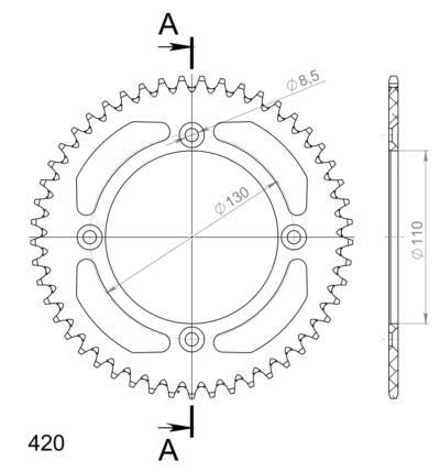 Couronne aluminium Pas 428 - 49 dents Honda CR80 R (17''/14'') 428 1 HE04 - Supersprox