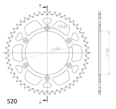 Couronne aluminium Pas 520 - 48 dents Beta RR498 Enduro - Supersprox (AF206X48)