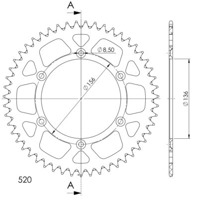 Couronne aluminium 51 dents - Rouge Gas Gas EC200 EC - Supersprox (AF206XR51)