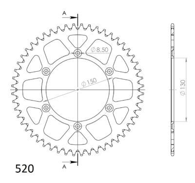 Couronne aluminium 52 dents - Bleu Yamaha WR250 F CG22W CG24W - Supersprox