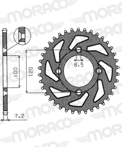 Couronne aluminium Pas 428 - 48 dents Yamaha YZ85 (17''/14'') 5PA (AF10448) - Supersprox