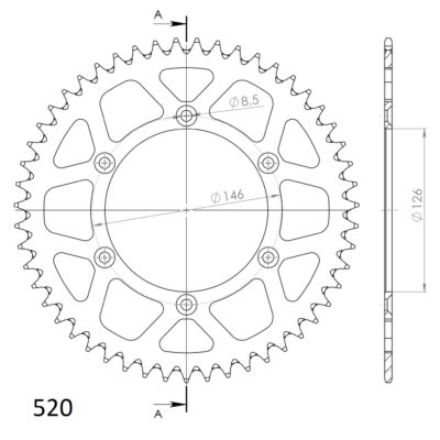 Couronne aluminium Pas 520 - 48 dents Suzuki RM-Z 250 K7 RJ41A - Supersprox (AF203X48)