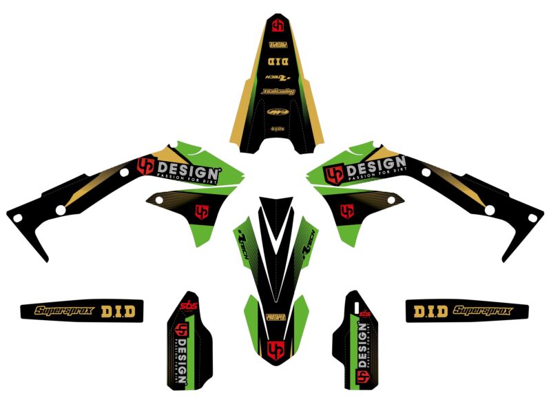 Kit déco motocross pour Kawasaki KX250F (2017–2020) – UP SPIKE Noir Vert