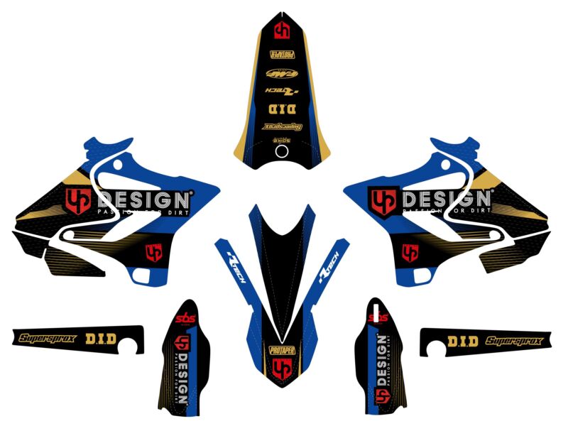 Kit déco motocross Yamaha YZ125 YZ250 2021 – UP Design SPIKE Noir-Bleu