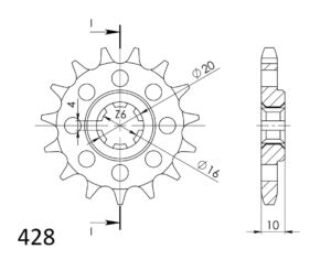 Pignon sortie de boîte Hyosung GV125 Bobber GV Pas 428 - 15 dents - Acier - PC20515 - Supersprox