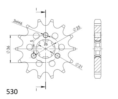 Pignon sortie de boite - Pas 530 - 14 dents - Acier - PC50214 Suzuki GT380 A GT380 - Supersprox