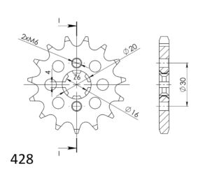 Pignon sortie de boîte Kawasaki KMX125 / KMX200 (1988–2003) – Supersprox – PE20016 – Pas 428 – 16 dents