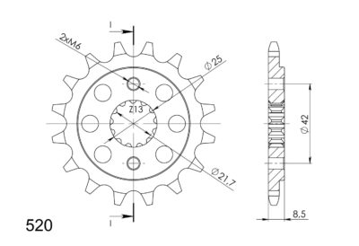 Pignon sortie de boite - Pas 520 - 16 dents - Acier - PE50116 Kawasaki GPZ400 (27PS) ZX400A - Supersprox