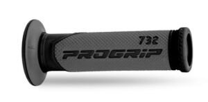 Poignées moto route Ø22-25 mm – Progrip Carbone Gel 732 – Bout fermé – Gris/Noir