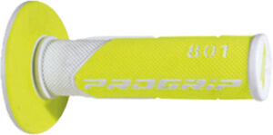 Poignées moto 22/25 mm – Progrip 801 Blanc/Jaune Fluo – Double densité – MX/Enduro