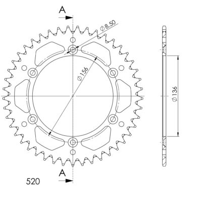 Couronne aluminium Pas 520 - 45 dents Husqvarna SM610 /S H701AA - Supersprox (AF20645)