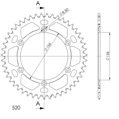 Couronne aluminium Pas 520 - 47 dents Gas Gas EC250 EC - Supersprox (AF206X47)