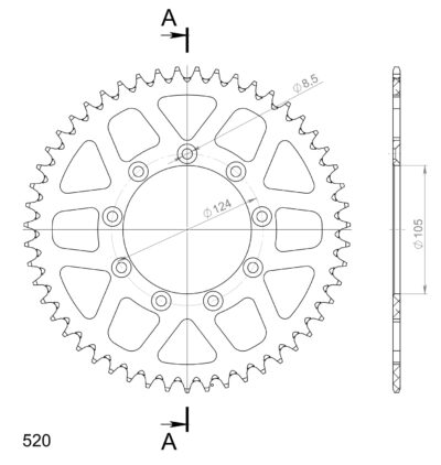 Couronne aluminium 51 dents TM Cross 250 /F - Supersprox (AU314X51)