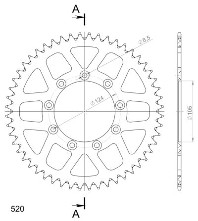 Couronne aluminium 52 dents TM Cross 250 /F - Supersprox (AU314X52)