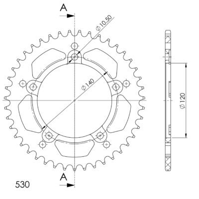 Couronne aluminium Pas 530 - 43 dents Suzuki B-King 1300 ABS K7 CR1121;CR1122;CR2121 - Supersprox (AT60343)