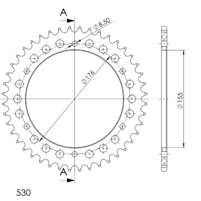 Couronne aluminium Pas 530 - 43 dents Triumph Daytona 955 I T595 A503 - Supersprox (AT60143)