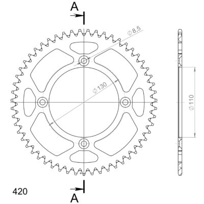 Couronne aluminium Pas 420 - 55 dents Honda CR80 R (19''/16'') 420 1 HE04 - Supersprox