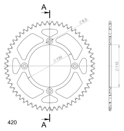 Couronne aluminium Pas 420 - 56 dents Honda CR85-B (19''/16'') 3 HE07 - Supersprox