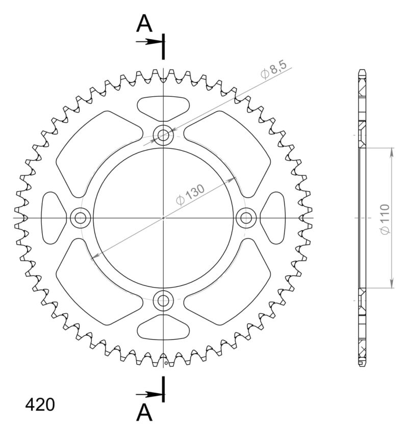 Couronne aluminium – Honda CR85-B 2003/2004 – 56 dents – Supersprox AB104X56