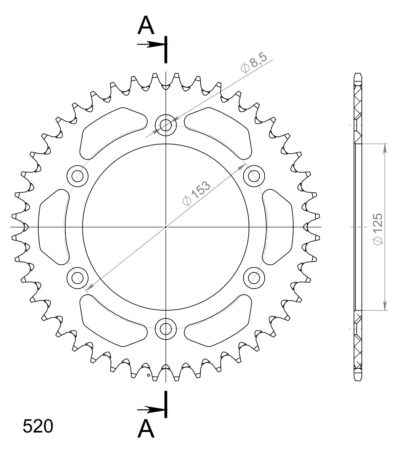 Couronne aluminium 44 dents - Supersprox (AB212X44)