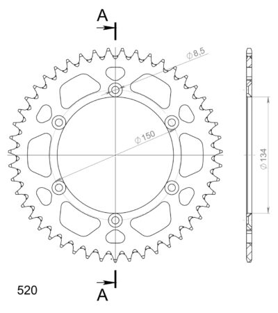 Couronne aluminium Pas 520 - 47 dents Kawasaki KDX200 - Supersprox (AH206X47)