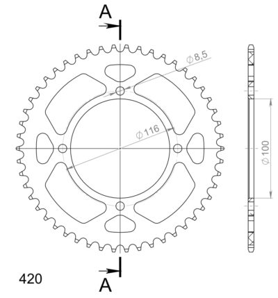 Couronne aluminium Pas 420 - 50 dents Kawasaki KX85 (17''/14'') 420 KX085A - Supersprox (AH10450)